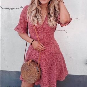 Lulu’s red print button up dress